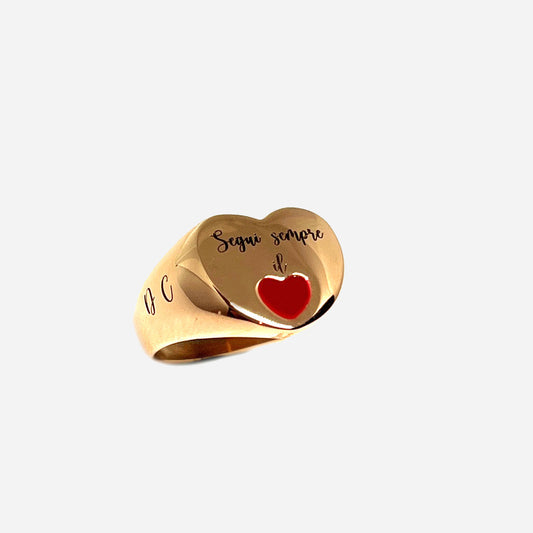Anello Life – Rose Gold & Cuore Smaltato Rosso